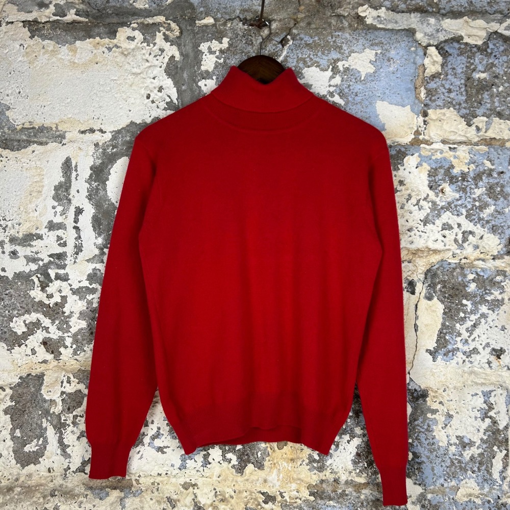Vintage Valerie Stevens Turtleneck Sweater Red 100% Cashmere Ribbed Medium